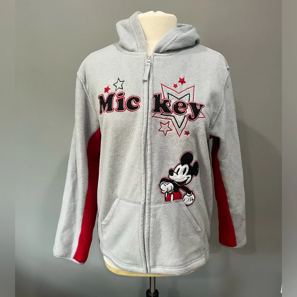 Mickey Mouse Wonderful World of Disney Gray‎ & Red Fleece Full Zip Hoodie…